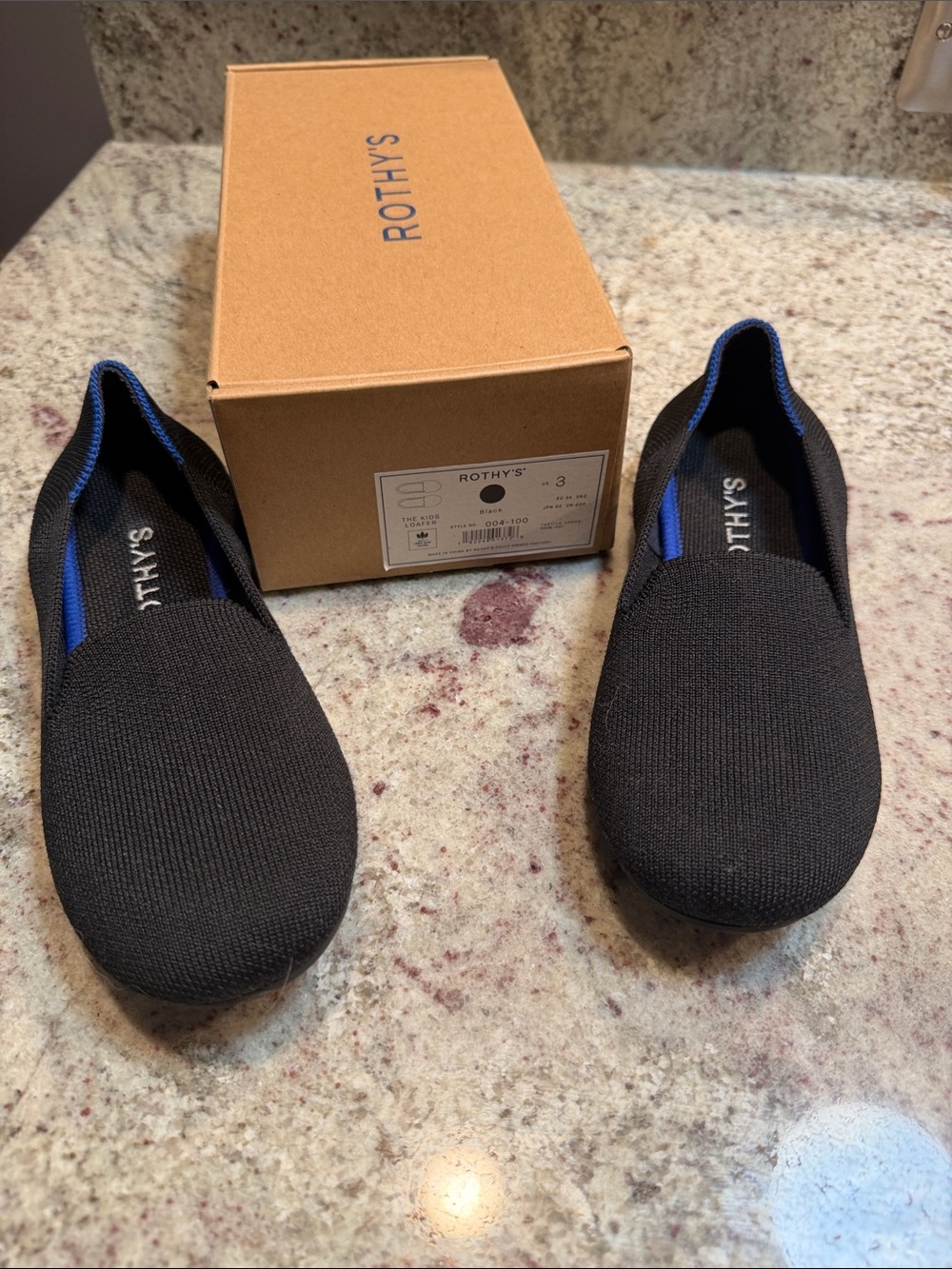 Rothy's Men's Black Slip-On Knit Loafers with Blue Trim